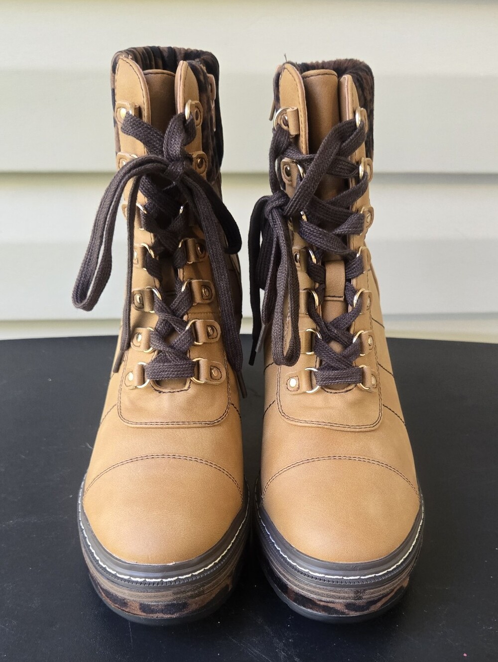 Women's Tan Lace-Up Platform Boot